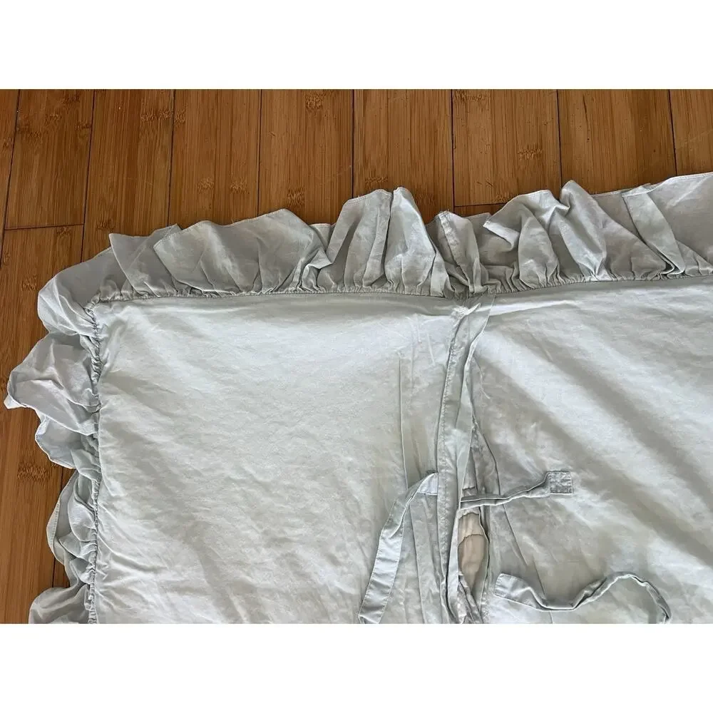 Pottery Barn Quilted Ruffled Pillow Shams 26 x 26” Seafoam Green Cotton A Pair